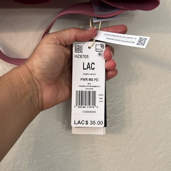 NWT Adidas Powerreact Training Medium Impact Sports Bra in Pink Strata Large A-C - Picture 7 of 11